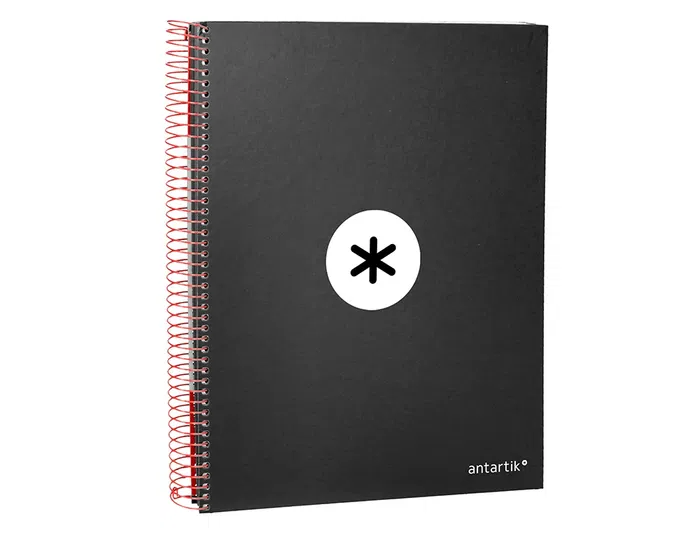 Antartik Cuaderno espiral micro A4, 120 hojas, 90 gr, liso, negro, tapa forrada