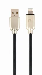 Cablexpert CC-USB2R-AMLM-1M Cable USB A a Lightning para iPhone, 1 m, Negro - Conectores Chapados en Oro, Trenzado Algodón
