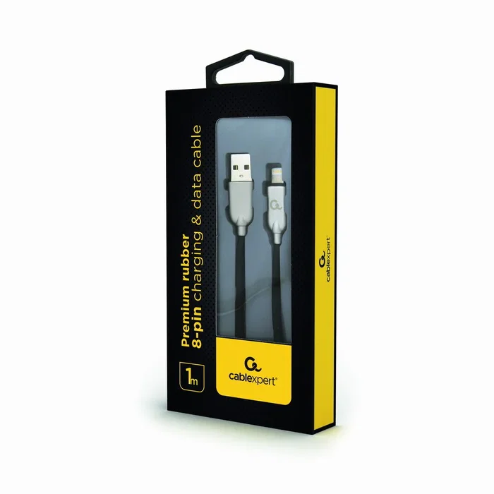 Cablexpert CC-USB2R-AMLM-1M Cable USB A a Lightning para iPhone, 1 m, Negro - Conectores Chapados en Oro, Trenzado Algodón