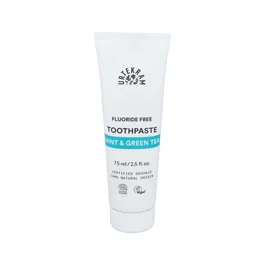 URTEKRAM Dentífrico Menta y Té Verde 75ml Sin Flúor, Cosmos Organic, Eco Vegan para Encías, con Aloe Vera y Mirra