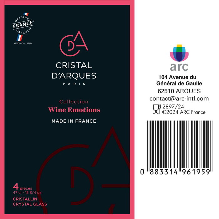 Caja 4 Copas Vino Cristalín Wine Emotions Cristal d'Arques 47 cL