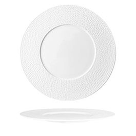 SUMMA MARTELLO Plato llano de porcelana grabada, 29 cm de diametro, coleccion de vajilla elegante para mesa (Set de 6)
