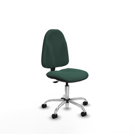 Silla de oficina Algarra con mecanismo Contacto permanente básico tapizada con Tela color Verde botella. Equipada con Base cromada, Sin brazos y Ruedas de nailon 50 mm