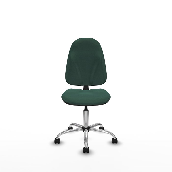 Silla de oficina Algarra con mecanismo Contacto permanente básico tapizada con Tela color Verde botella. Equipada con Base cromada, Sin brazos y Ruedas de nailon 50 mm