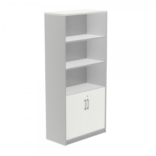 Rocada Armario con cuatro estantes, dos puertas inferiores y acabado gris/blanco 195x90x45 cm