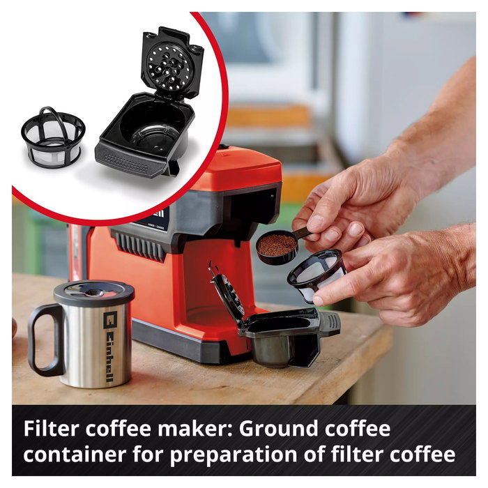 Einhell TE-CF 18 Li-Solo - Cafetera de Filtro Semi-Automática, 0,24 L, para Dosis de Café, Color Negro y Rojo