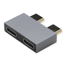 ROLINE Adaptador USB 3.2 Gen 2, 2x USB Tipo C Macho a 2x USB Tipo C Hembra, Plata