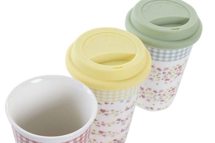 DKD Home Decor Tazas de Porcelana Vichy Sweet Surtidas de 400 ml