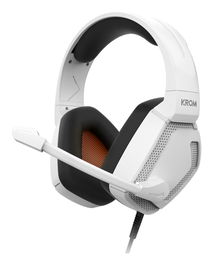 Krom Kopa Pro Auriculares Gaming Alámbrico Diadema Blanco - Compatible PC/PS5/Switch/Smartphone - Altavoces 50mm, Micrófono Boom, Diadema Ajustable, Control de Volumen