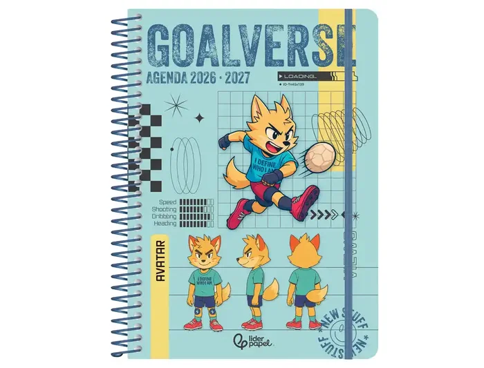 Liderpapel Agenda Escolar 2026-2027 Fantasy B, A5 Día Página, Espiral, Tapa Dura, Interior Bilingüe, 80g FSC, Azul con Portada de Zorro