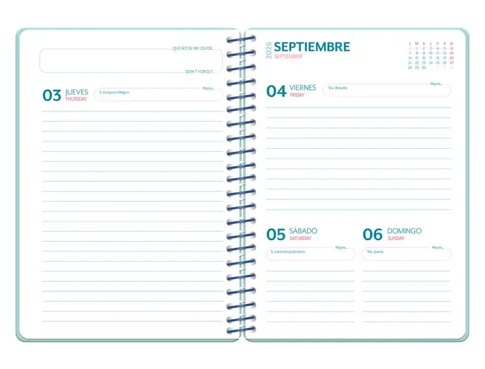 Liderpapel Agenda Escolar 2026-2027 Fantasy B, A5 Día Página, Espiral, Tapa Dura, Interior Bilingüe, 80g FSC, Azul con Portada de Zorro