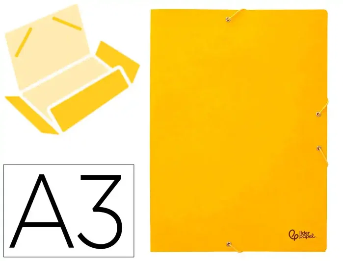 Liderpapel Carpeta de gomas con tres solapas en cartón símil prespán color amarillo Liderpapel Carpeta de gomas con tres solapas en cartón símil prespán color amarillo