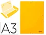 Liderpapel Carpeta de gomas con tres solapas en cartón símil prespán color amarillo