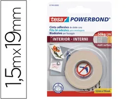 Tesa Cinta Doble Cara Interiores Extrafuerte Adhesiva 1,5 mt x 19 mm