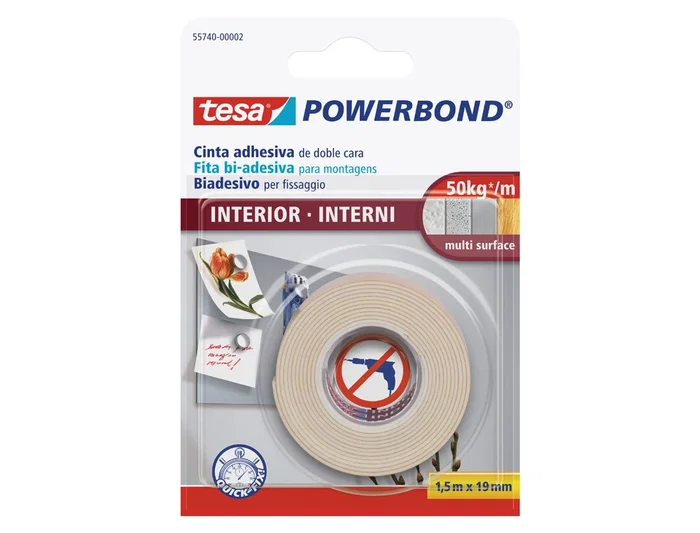 Tesa Cinta Adhesiva Doble Cara Extra Fuerte para Interiores, 1,5 Metros x 19 Milímetros, Fijación Segura y Duradera en Superficies Internas (Ref: tesa doble cara interiores)