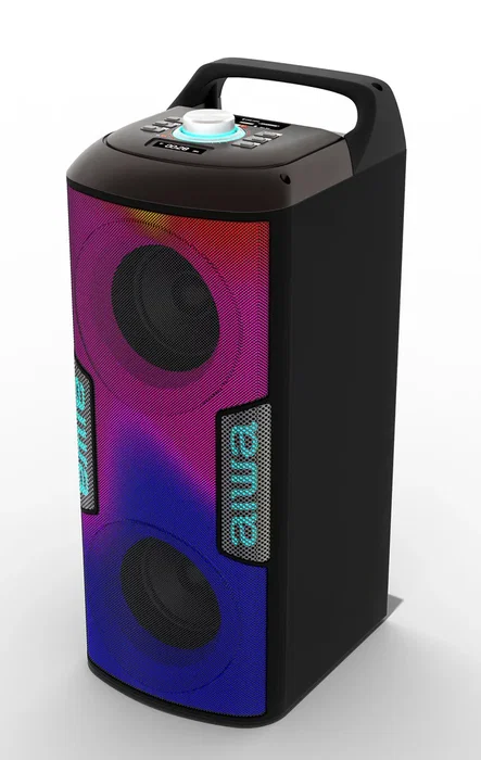 Aiwa KBTUS-100 Altavoz Portátil de Fiesta con Bluetooth 5.3, 16 W, Iluminación LED Multicolor, Radio FM, Entrada Auxiliar y Micrófono - Negro