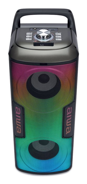 Aiwa KBTUS-100 Altavoz Portátil de Fiesta con Bluetooth 5.3, 16 W, Iluminación LED Multicolor, Radio FM, Entrada Auxiliar y Micrófono - Negro