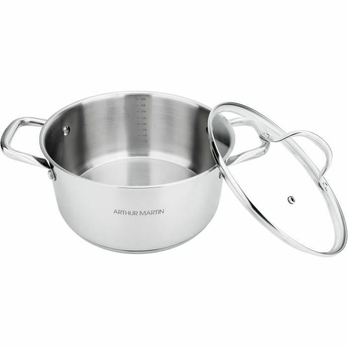 Arthur Martin Olla de Acero Inoxidable 32 cm con Tapa de Cristal