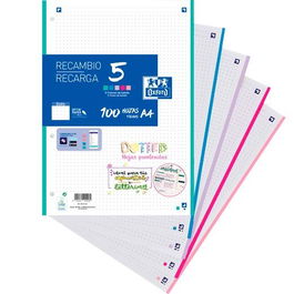 Oxford Recambio A4 5 Paquetes 100 Hojas Puntos Pastel