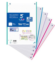 Oxford Recambio 5 Paquetes 100H A4 Dots Pastel