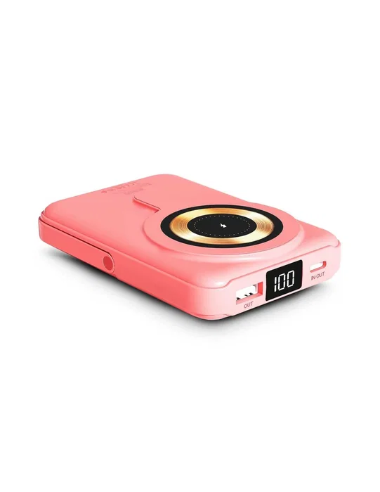 Urban Factory Magnee Power Powerbank Cargador Inalámbrico Magnético 10000 mAh Compatible MagSafe Coral con Pantalla LCD y Carga Rápida 22.5W