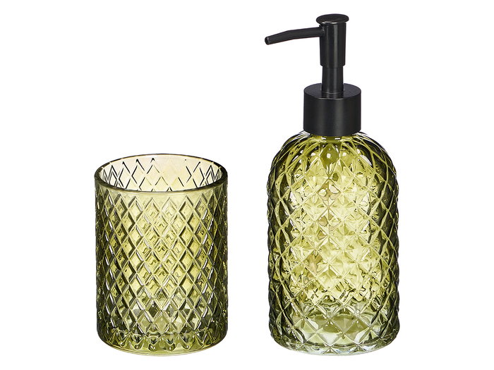 Berilo Set de 2 Dosificadores para Baño, Vaso de 410 ml, Verde Diamante, Vidrio y Plástico, 16x20x8 cm (Set de 12)