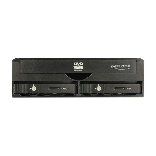 DeLOCK 47230 5.25" Mobile Rack para 1 Unidad Óptica Slim y 2 Discos Duros/SSD SATA 2.5" - Carcasa en Aluminio Negro