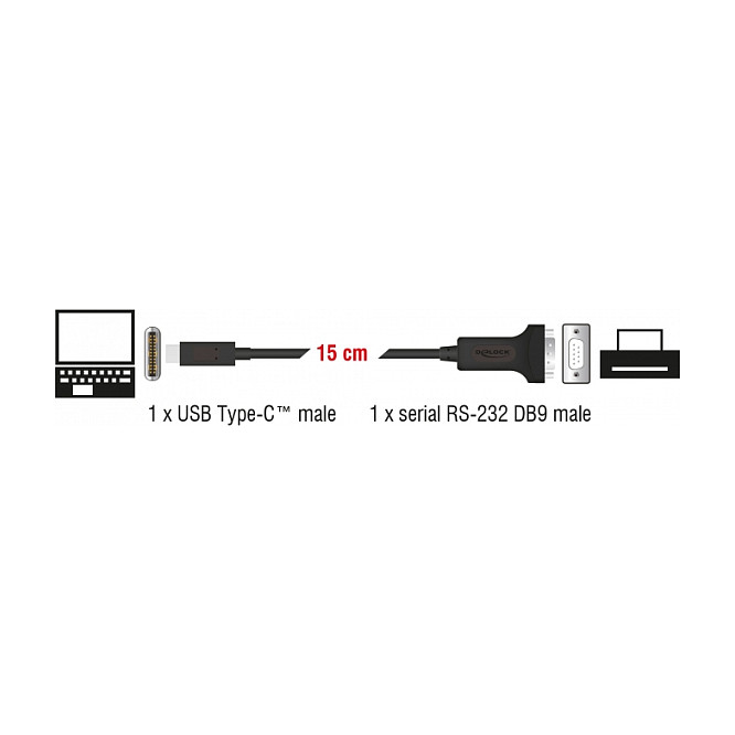 DeLOCK Adaptador USB Type-C™ a 1 x Serie RS-232 D-Sub 9 Pin con tuercas 63908