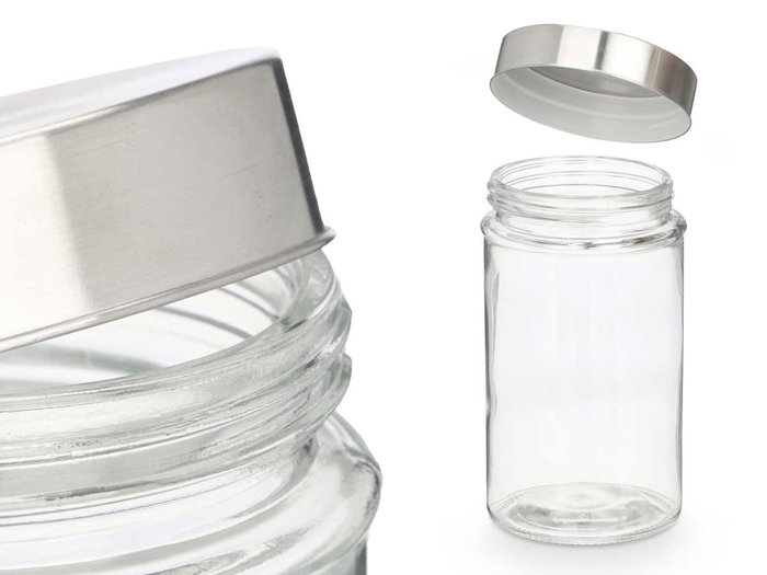 Vivalto Set 4 Tarros Redondos Tapa Acero 1L Vidrio Transparente 41x18.5x10.5 cm (Set de 8) Vivalto Set 4 Tarros Redondos Tapa Acero 1L Vidrio Transparente 41x18.5x10.5 cm (Set de 8)