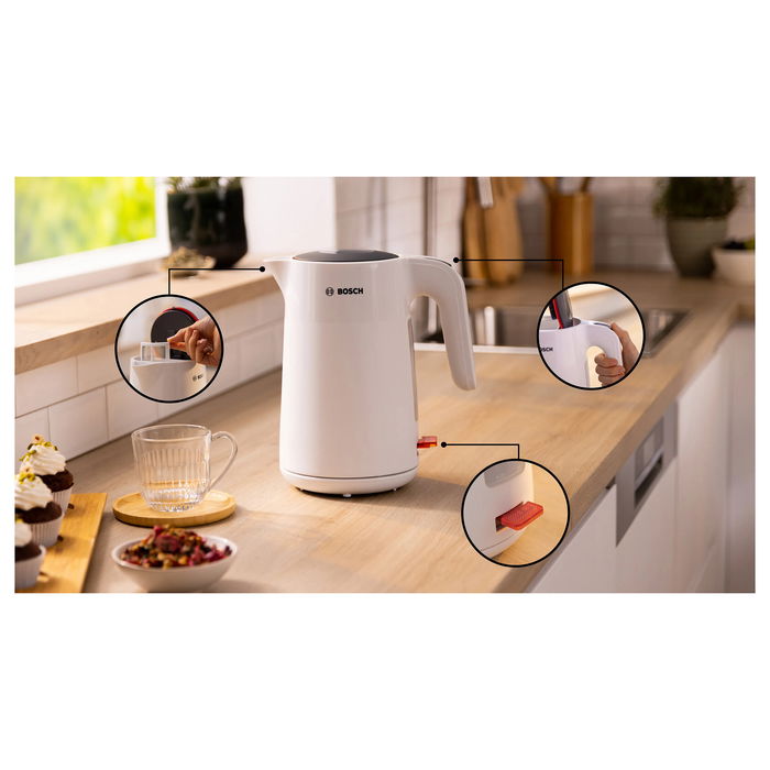 Bosch TWK2M161 Hervidor de agua, 1,7 L, 2400 W, Blanco