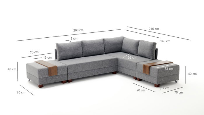 Atelier Del Sofa Sofá Cama Esquinero Crema 210x280cm Convertible en Cama 140x190cm