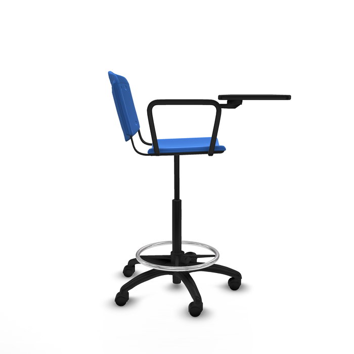 Taburete Robledo con mecanismo Giratorio de PVC color Azul. Equipado con Base poliamida negra, No aplica y Ruedas de nailon 50 mm
