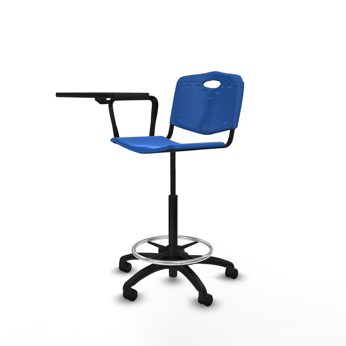 Taburete Robledo con mecanismo Giratorio de PVC color Azul. Equipado con Base poliamida negra, No aplica y Ruedas de nailon 50 mm