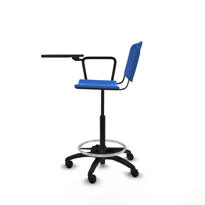 Taburete Robledo con mecanismo Giratorio de PVC color Azul. Equipado con Base poliamida negra, No aplica y Ruedas de nailon 50 mm