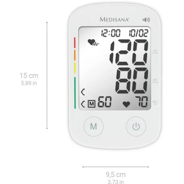 MEDISANA Tensiómetro de Brazo Digital con Voz y Pantalla Grande, Medición de Presión Arterial, Manguito Ajustable, para Adultos, Incluye Pilas y Estuche de Almacenamiento