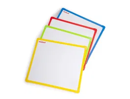 Miniland Pizarra Blanca Metálica Magnética Doble Cara Marco Plástico 300x260 mm Set 4 Unidades Rojo Amarillo Verde Azul