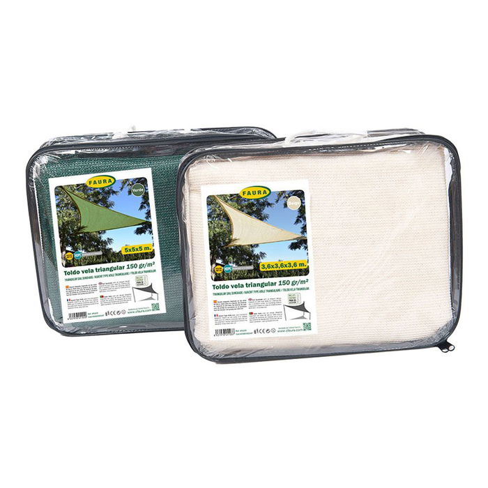 Faura Toldo Vela Triangular Beige 3,6x3,6x3,6 m Tratamiento Anti-UV Ocultación 100%
