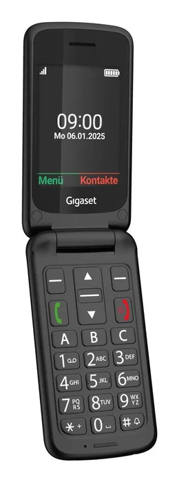 Gigaset GL595 - Teléfono móvil para personas mayores, formato concha, 2G GSM, pantalla 2.8", cámara 0.3 MP, batería 800 mAh, resistencia IP44, color negro