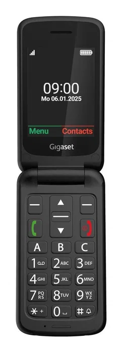 Gigaset GL595 - Teléfono móvil para personas mayores, formato concha, 2G GSM, pantalla 2.8", cámara 0.3 MP, batería 800 mAh, resistencia IP44, color negro