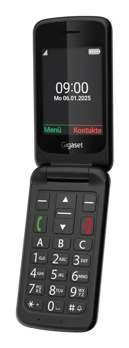 Gigaset GL595 - Teléfono móvil para personas mayores, formato concha, 2G GSM, pantalla 2.8", cámara 0.3 MP, batería 800 mAh, resistencia IP44, color negro