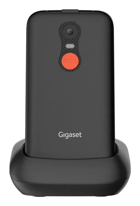 Gigaset GL595 - Teléfono móvil para personas mayores, formato concha, 2G GSM, pantalla 2.8", cámara 0.3 MP, batería 800 mAh, resistencia IP44, color negro