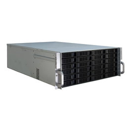 Inter-Tech 4U-4424 Rack Server de 4U, Negro/Plata, Metal, Compatible con ATX/EATX/Mini-ITX/uATX/EEB, 27 Bahías HDD Hot-Swap, 2 Ventiladores de 80mm