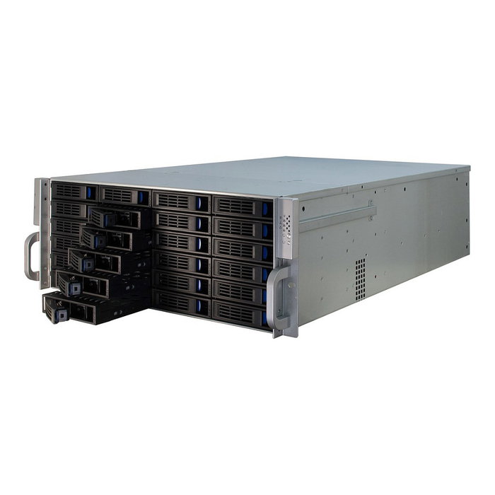 Inter-Tech 4U-4424 Rack Server de 4U, Negro/Plata, Metal, Compatible con ATX/EATX/Mini-ITX/uATX/EEB, 27 Bahías HDD Hot-Swap, 2 Ventiladores de 80mm