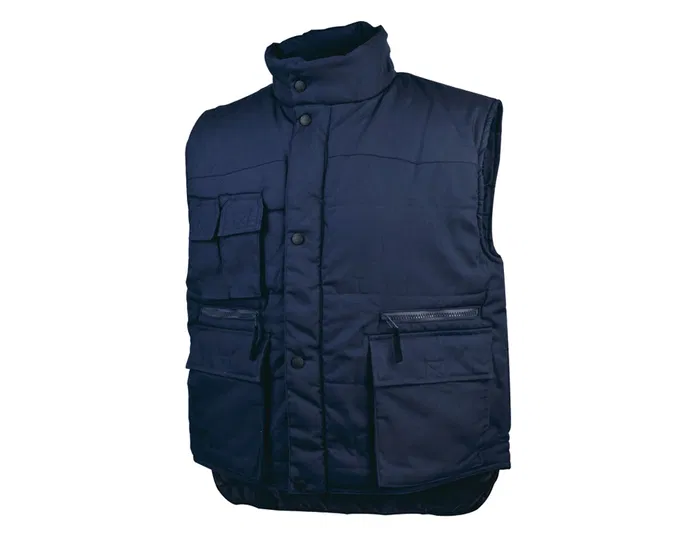 Deltaplus Chaleco Multibolsillos con Cremallera, Cintura Elástica, Azul Naranja, Talla S