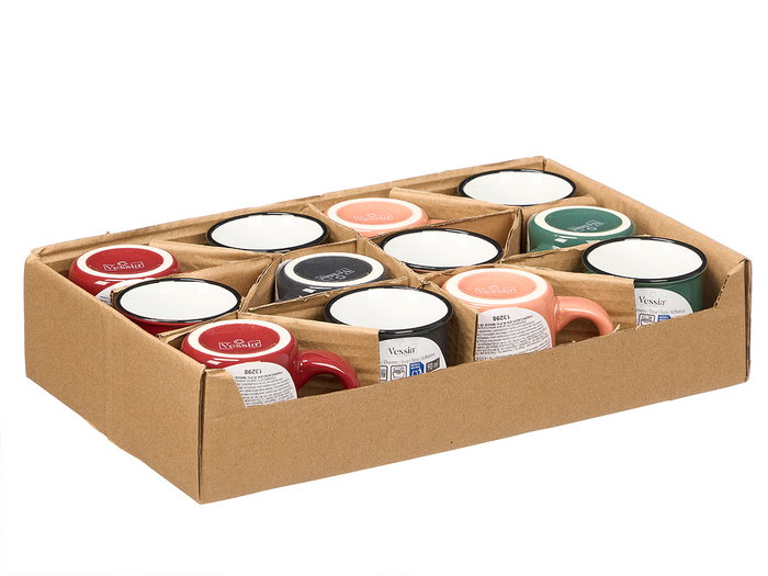 Vessia Taza Cafe 90ml Asa Borde Negro Surtidos Col Oscuros 9x6x6 cm (Set de 48)