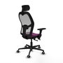 Silla de oficina Jorquera con mecanismo Sincro/Traslack tapizada con Similpiel color Morado y malla color Gris. Equipada con lumbar 1D, Brazos 3D, Cabecero 2D y Ruedas 65 mm parqué