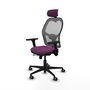 Silla de oficina Jorquera con mecanismo Sincro/Traslack tapizada con Similpiel color Morado y malla color Gris. Equipada con lumbar 1D, Brazos 3D, Cabecero 2D y Ruedas 65 mm parqué