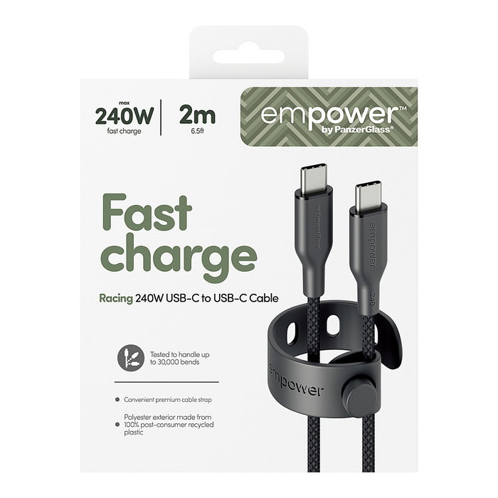 Racing Cable USB-C a USB-C 240W, 2 metros, USB 2.0, color Negro - Compatible con carga rápida y datos