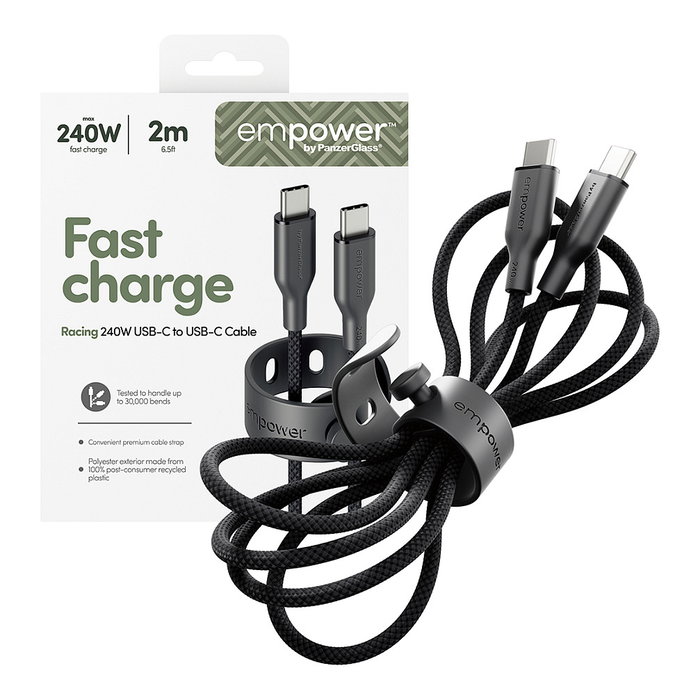 Racing Cable USB-C a USB-C 240W, 2 metros, USB 2.0, color Negro - Compatible con carga rápida y datos