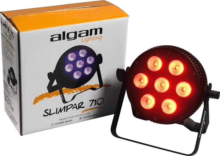 ALGAMLIGHT Foco Proyector Led 7x10W 6-En-1 RGBWAU Slim Profesional con Control Remoto IR y Modos DMX